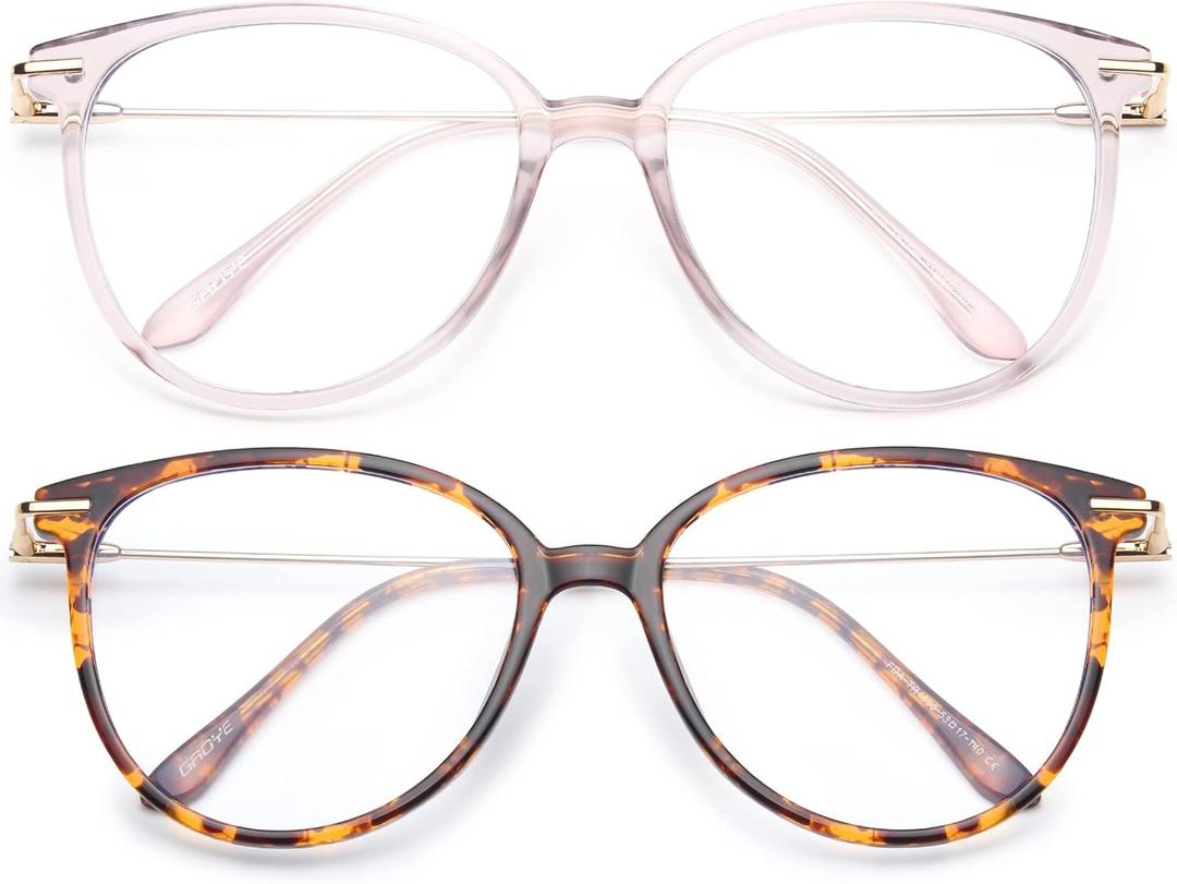 Gaoye Blue Light Blocking Glasses Women/Men, Fashion Cat Eye Fake Eyeglasses UV Ray Filter Computer Gaming Glasses (Pink+Tea Leopard)