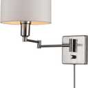 Bernard 1 Light Brushed Steel with White Fabric Shade Plug-in or Hardwired Wall Sconce