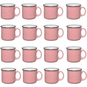 Set of 16 Ceramic Campfire Mugs – 15 Oz, Pink – Coffee & Tea Cups for Home, Work, Travel, Camping – Customizable, Great for DIY, Events, Companies, 16 Count