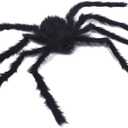 Halloween Giant Spider 5 Ft Outdoor Halloween Decorations Large Fake Hairy Spider Scary Furry Spider Props Outside Yard Creepy Decor, Black