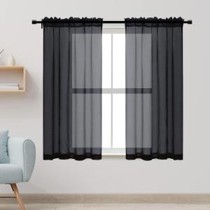XTMYI Black Curtains 48 Inch Length for Bedroom 2 Panels Set,Rod Pocket Lace Sheer Small Window Curtains for Living Room Kitchen Bathroom Short Coverings 36x48 Inches Long