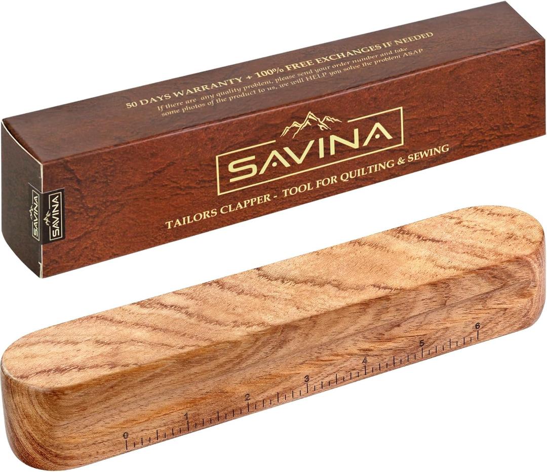 Savina Tailors Clapper for Quilting, Hard Wood Professional Multipurpose Durable for Seam Ironing, Flattening Tool. Great for Setting Fabric Folds, Accenting, Clothing Wrinkle Sewing.