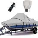 Tuszom 1200D 100% Waterproof Center Console Boat Cover with Motor Cover, Tear-Proof Trailerable Boat Cover for Center Console Boat with 13-19 Windproof Straps Beige Tan Color