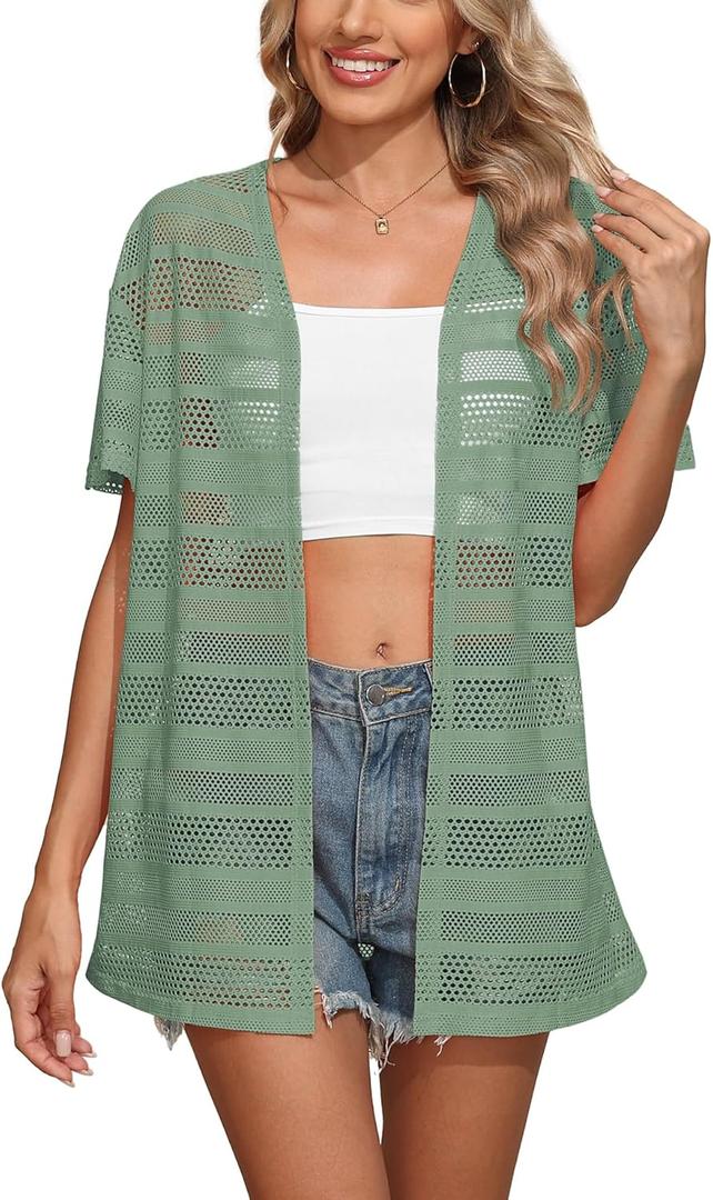 LILBETTER Womens Summer Lightweight Cardigan Short Sleeve Open Front Casual Loose Cover Ups 2025 (M)