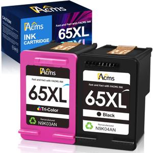Remanufactured Ink Cartridges Replacement for HP 65XL 65 XL Ink Cartridge for Envy 5055 5052 5058 DeskJet 3755 2652 2655 3722 3723 3752 3758 3730 3720 3700 2622 2655 Printer (1 Black, 1 Color)