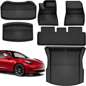 Floor Mats for Tesla Model 3 Highland 2024 New Version, All Weather Floor Mat Interior Liners Waterproof Heavy Duty Cargo Front and Rear Trunk Floor Mats Interior Accessories (Set of 6)