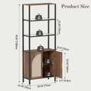 Turosur Rattan Bookshelf with Storage, Boho Bookcase with Wicker Doors, 71" Tall Book Shelf with LED Lights for Living Room, Brown, 5-Tier