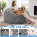 4FT Giant Bean Bag Chair for Adults with Washable Corduroy Cover,Light Grey, Large