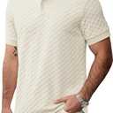 Men Textured Polo Shirts Casual Summer Short Sleeve Poloshirt (L)