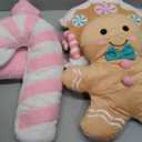 4 Pcs Pink Gingerbread Christmas Throw Pillows Pink Candy House Pillow Pastel Gingerbread Throw Pillows Christmas Decorative Furry Faux Fur Pillow for Couch Sofa Xmas Party Decor Room Gift