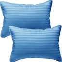 kinder Fluff Toddler Pillows (2pk) - The only Pillow for Kids 300T Cotton Shell & Down Alternative Fill - Machine Washable, Ideal Pillow for Kids Above 2 Years (10x15in - Blue) (Blue With Sateen Stripes)