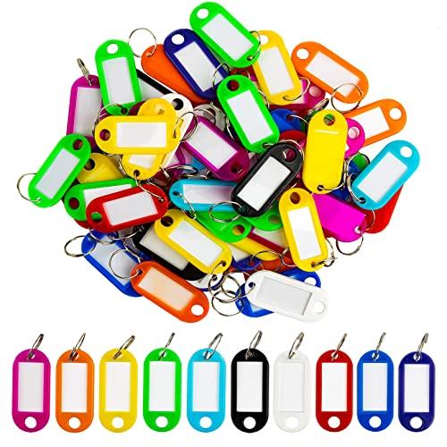 Sukh 60 Pcs Key Ring Tags - Key Tags Plastic Assorted Colours,Identifiers,Name and Labels,Adapt to USB Drive,Pets,Bags Split Ring Window Lucky Line Flexible Colored
