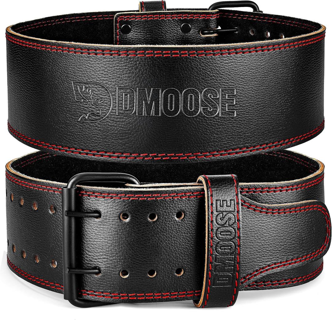 DMoose Fitness Weight Lifting Belt for Lower Back Support - 5mm Thick Genuine Leather Gym Belt for Squats, Deadlifts & Powerlifting - Double Prong Buckle with 10 Holes Adjustability for Men & Women