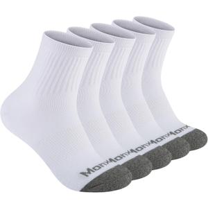 Mens 100% Cotton Cushioned Ankel Socks, Athletic Performance Running Moisture Wicking Breathable Quarter Socks (5 Pairs White)