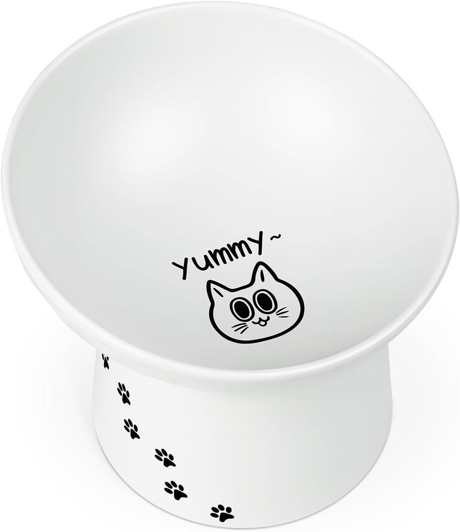 Raised Cats Bowls - 7 Oz Ceramic Elevated Cat Bowl - Kitten Bowls Prevent Neck & Whisker Fatigue - Shallow Cat Bowl for Kitten - Cats Dishes for Food and Water
