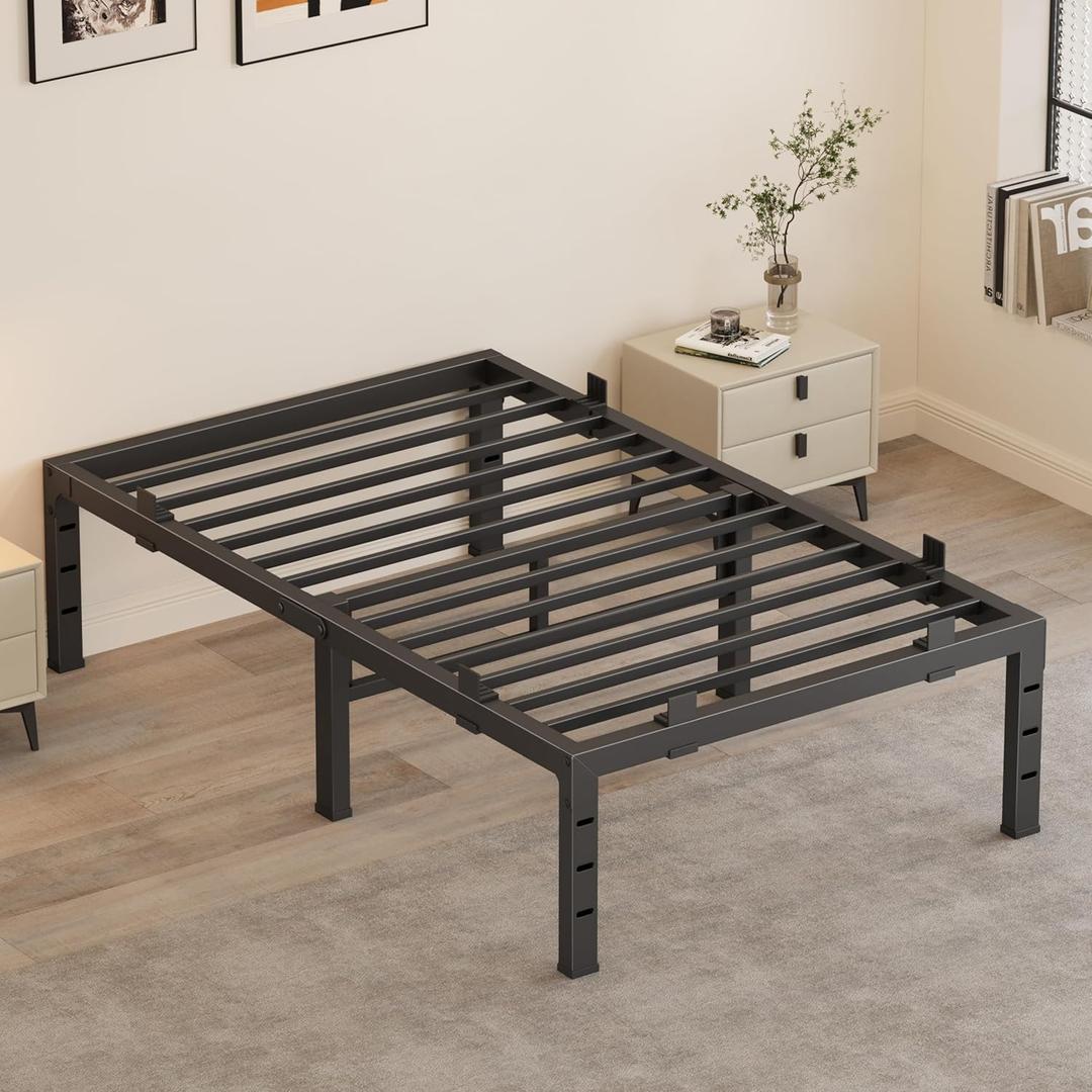 14 Inch Twin Bed Frames, Heavy Duty Metal Platform 3500 lbs Capacity, No Box Spring Needed, 6 Mattress Slide Stopper, Headboard Holes, Noise-Free, Easy Assembly