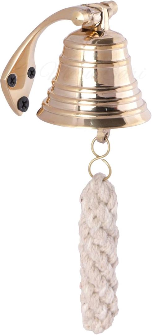 Solid Brass Wall Mounted Ship Hanging Bell 2 Inch Nautical Marine Call Bell with Rope - Reception, School, Outdoor, Indoor, Dinner and Church