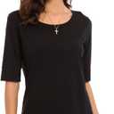 Women's Casual T Shirts Cotton Mid Sleeve Summer Basic Tunics Tee Tops Fashion (Black, XXXL)