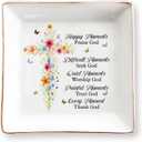 Christian Gifts for Women, Faith Inspirational Gifts - Floral Cross 4" Jewelry Dish, Religious Gift for Mom, Sister, Daughter, Friends - Catholic Bible Verse, Communion, Confirmation Gift for Her