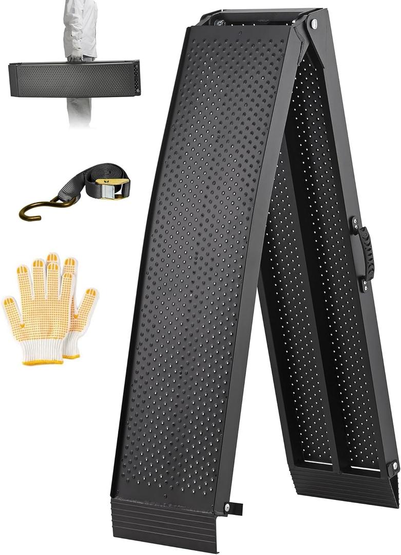 LEMNISCATE Motorcycle Ramps, 89"x12" Portable Loading Ramps for Pickup Trucks 750 LBS Capacity 7.5FT Aluminum Folding Ramps with Handle & Buckle for ATVs, Lawn Mowers, UTVs, Bike, 1PCS, Black