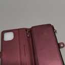 Defencase Compatible with iPhone 13 Case Wallet with RFID Blocking Card Holder for Women and Men, Fashion PU Leather Magnetic Snap Flip Zipper Strap Wallet Phone Case Fit for iPhone 13 6.1", Wine Red