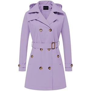 CREATMO US Women's Trench Coat Double-Breasted Classic Lapel Overcoat Belted Slim Outerwear Coat with Detachable Hood, XXL