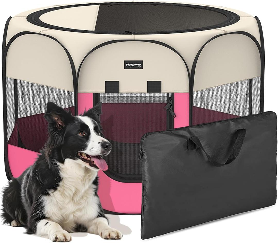 Portable Pet Puppy Dog Cat Playpen, 8-Panel Indoor/Outdoor Puppy Pen with Shade Cover & Travel Bag - Waterproof Dog Cat Tent