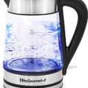Elite Gourmet EKT602X Glass Electric Tea Kettle Hot Water Heater Boiler BPA-Free with Blue LED Interior, Fast Boil and Auto Shut-Off, Strix Controller, 1.7L, Stainless Steel