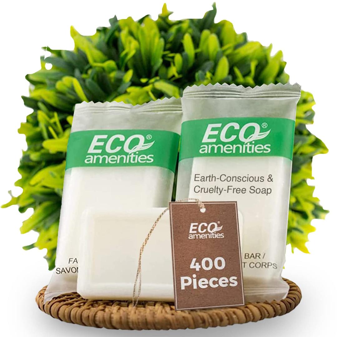 ECO amenities Travel Size Bar Soap - 400 PACK, 0.5 oz Mini Soap Bars, Hotel Soap Bars, Travel Size Toiletries - Individually Wrapped Bulk Soap Bar, Small Hotel Soaps for BNBs, VRBO, Inns and Hotels (200 Ounce (Pack of 1))
