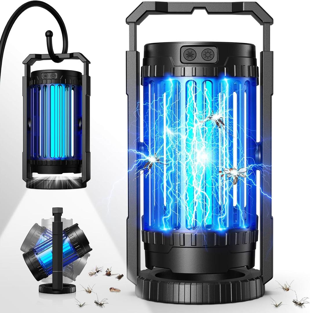 Evolpol Bug Zapper Outdoor & Indoor, 4200V Electric Mosquito Zapper, 4 in 1 Fly Trap with 5000mAh Battery & LED, Portable & Rechargeable Mosquito Killer for Outdoor Patio, Camping (Black)