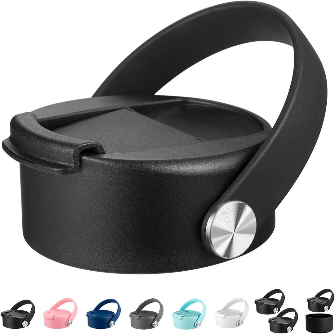 Flip lid for Hydro Flask Wide Mouth 32 40 oz with Flexible Handle, Replacement Coffee Lid Compatible with Hydroflask, Nalgene, and More Top Water Bottle Brands Wide Mouth 32 oz 40 oz (black)