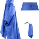 Waterproof Rain Poncho Lightweight Reusable Hiking Hooded Coat Jacke, 2 XL