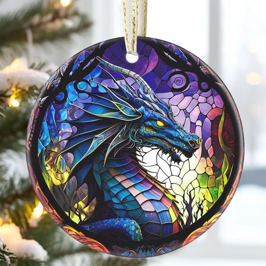3.5 Inch Ceramic Christmas Tree Ornament, Dragon Christmas Ornaments, Heirloom Keepsake, Gift Exchange, Gift Idea, Bauble Present
