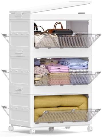 Himix Large Storage Bins with Lids, 66Gal/264QT Stackable Collapsible Plastic Bins with Wheels, Closet Organizers for Bedroom, Kids Room, Living Room, Garage