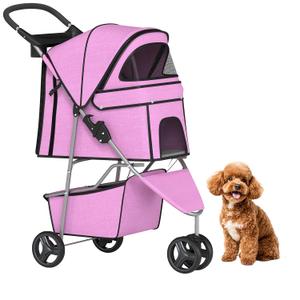BestPet | 3-Wheel Pet Stroller | Pink | Foldable Dog and Cat Stroller