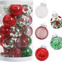 JIALEIXI 25PCS Christmas Ornaments Set, 2.36"/6CM Assorted Clear Plastic Shatterproof Ball Hanging Ornaments for Xmas Tree Decorations, for Indoor Home Holiday Decor - Red/Green/White.