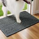 Bedsure Dog Door Mat for Muddy Paws, High-Low Absorbent Chenille Indoor Entrance Mud Dirt Trapper Soak-Stopper, Machine Washable Non-Slip Entryway Rug for Pets, 24"x16" Grey
