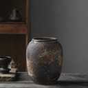 Denique Rustic Vase for Home Decor, Farmhouse Terracotta Vases, Large Ceramic Vase for Living Room Decor, Black Pottery Vase Large Clay Vase, Rustic Farmhouse Tabletop Decor(B-22cm) (B-8.86inch Height)