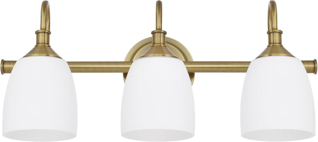 3-Light Champagne Bronze Bathroom Vanity Light Fixtures Over Mirror, Vintage Vanity Lights for Living Room, Milk White Glass Shades, Standard E26 Base