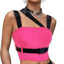 CYCLAMEN Women's Buckle Tank Tops Sleeveless Tube Crop Cami Tops Rave Gothic Punk Streetwear Shirt, Pink, Large