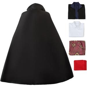 Red Hair Cosplay Costume Anime Uniform Shirt Cloak Halloween Outfits Full Set for Men (Small, Black)