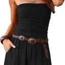 AUXDIO Women Summer Casual Strapless Romper Sleeveless Off Shoulder Short Jumpsuits 2026 Beach Vacation Clothes (Black, S)