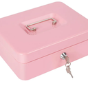 Cash Box with Lock and Money Tray Metal Money Box Large Cash Lock Box for Money 9.84" x 7.87" x 3.54" Pink
