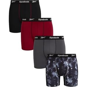 Reebok Mens Boxer Briefs - 4 Pack Stretch Performance Moisture Wicking Mens Underwear Boxers with Contour Pouch (Sizes: M)