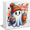 2 x Fall Sign Decor Decorations for Home Coffee Bar Hot Cocoa Sign Autumn Halloween Ghost Decor Decorations for Home Office Kitchen 5 X 5 Inch