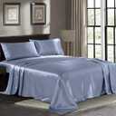 Pure Bedding Satin Sheets Luxury Silky Bed Sheets - Extra Soft 1800 Microfiber Sheet Set, Wrinkle, Fade, Deep Pocket Fitted Sheet, Flat Sheet, Pillow Cases - California King [4-Piece, SkyBlue]