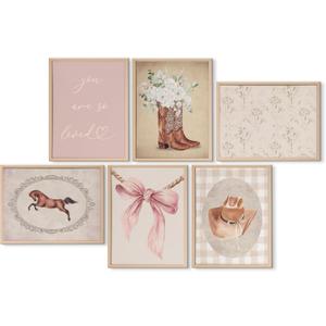 ZCIRDYVV 6Pcs Pink Cowgirl Wall Art Set Rustic Western Girl Canvas Prints Vintage Cowboy Boot Pictures Horse Boho Western Wall Decor Painting for Girls Bedroom Nursery 8x10in Unframed Posters
