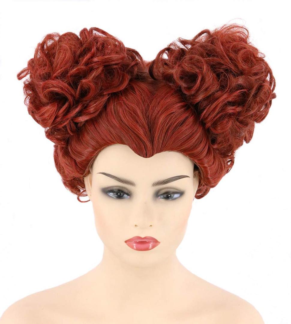 Women's Red Short Curly Ball Head Witch Wig for Cosplay Halloween Costume Party Wig