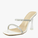 Womens's Clear Heels Rhinestone Straps Stiletto Kitten Heeled Sparkly Strappy Sandals 6