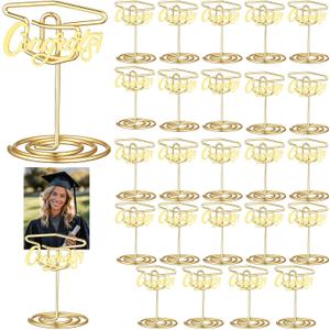 Colarr 24 Pcs 2026 Graduation Photo Holders for Table Centerpieces Gold Grad Cap Picture Display Table Number Holders Card Stands for Class of 2026 Graduation Party Decorations Supplies